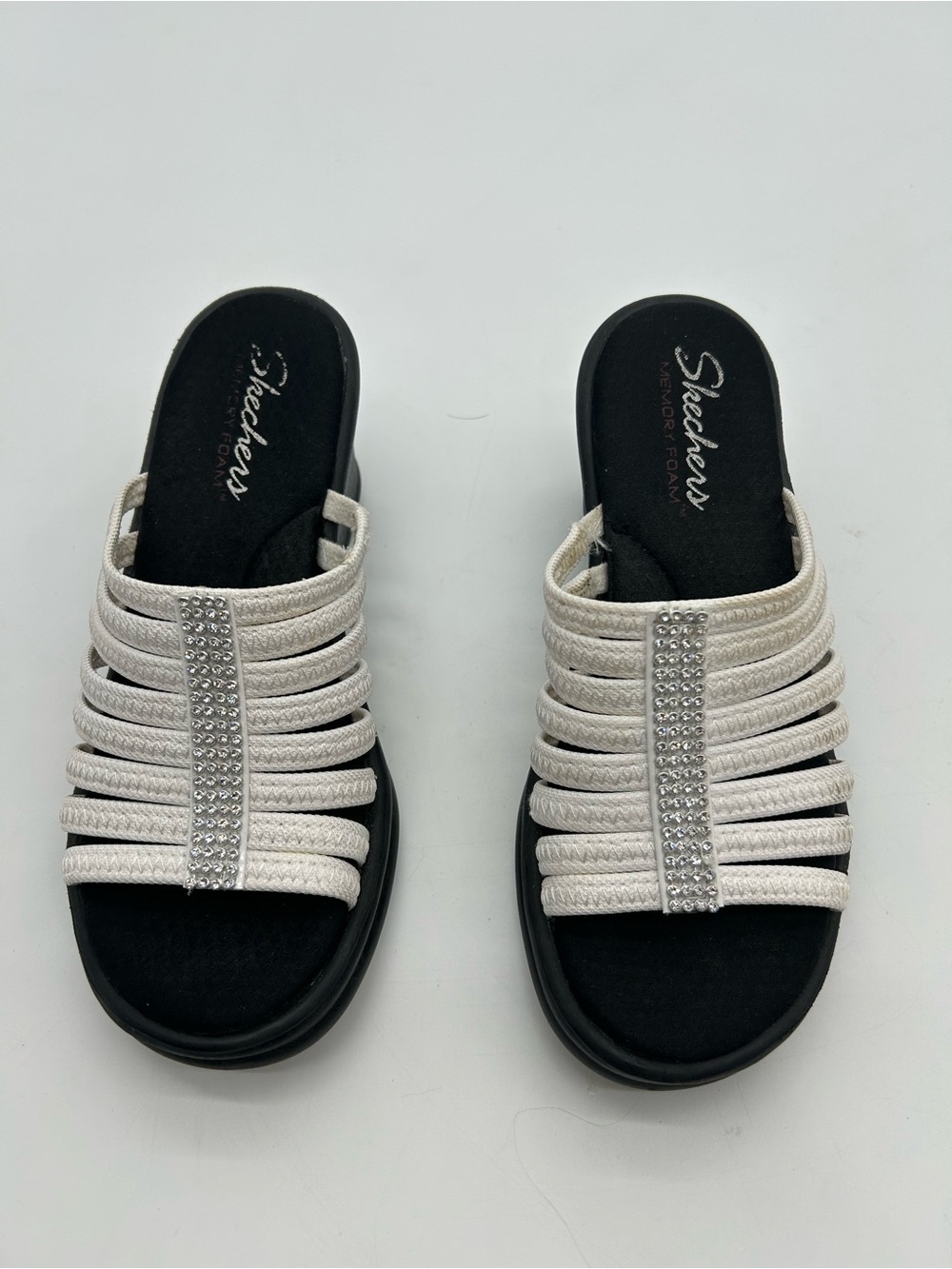 Skechers Women's White Rumblers Hot Shot Wedge Sandals Rhinestone Accents 7